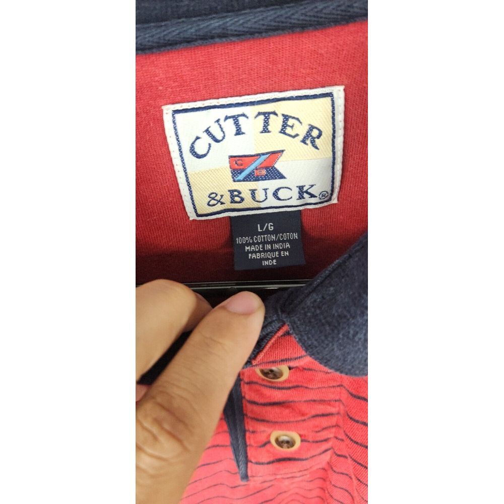 Vintage Cutter & Buck Polo Shirt Mens Large Red Striped Short Sleeve Retro 90s